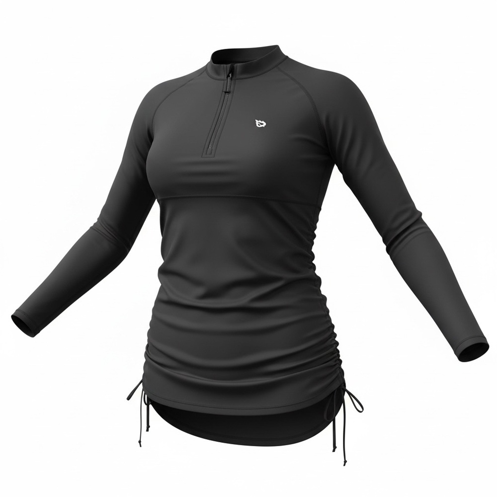 Long Sleeve Half-Zip Sun Protection Rashguard Side Adjustable Swim Shirt
